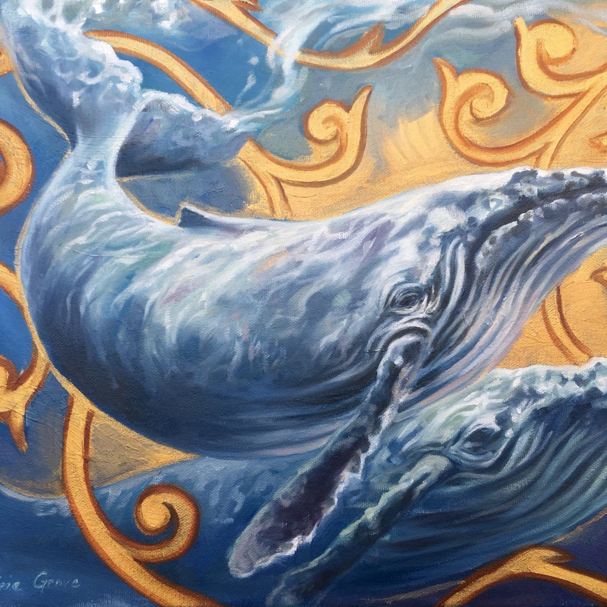Humpback Whale Painting Golden Creatures: Gentle Company | Etsy | Art In Latest Humpback Whale Wall Art (View 9 of 20)