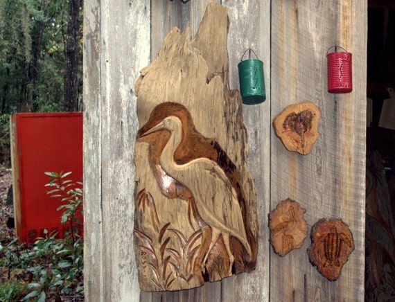 Items Similar To Great Blue Heron Relief Carved From Florida Bald Regarding Most Recently Released Cypress Wall Art (View 6 of 20)