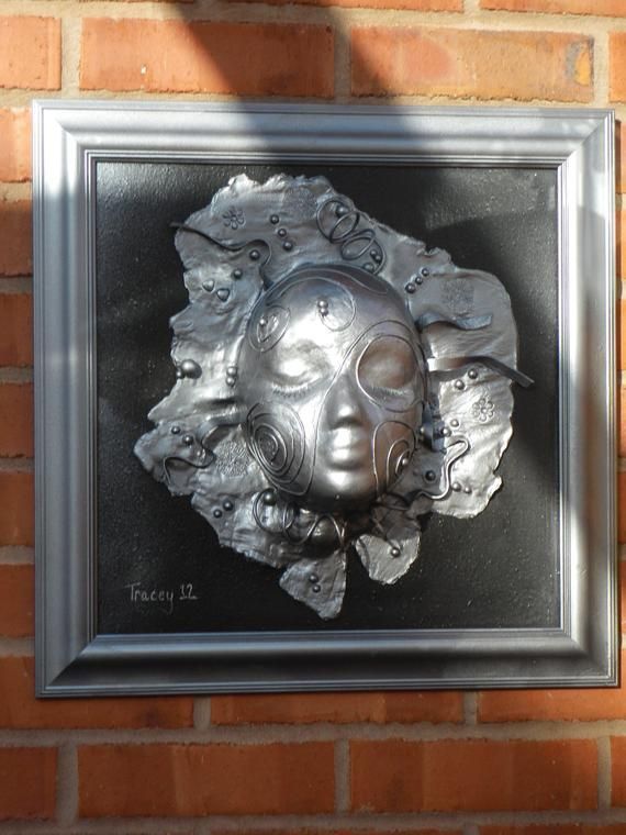 Items Similar To Pewter Silver Mask Female Face Wall Art On Etsy (with Regarding 2018 Pewter Metal Wall Art (View 10 of 20)