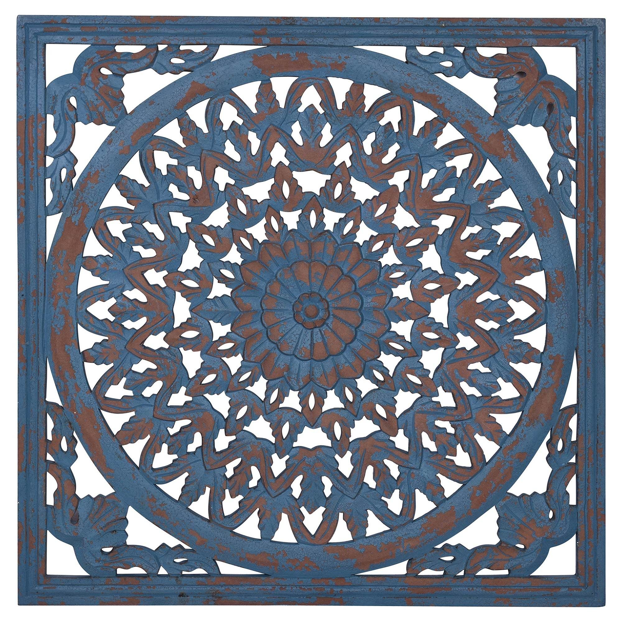 Janan Carved Mango Wood Wall Art, 76cm, Distressed Blue With Best And Newest Distressed Wood Wall Art (View 1 of 20)
