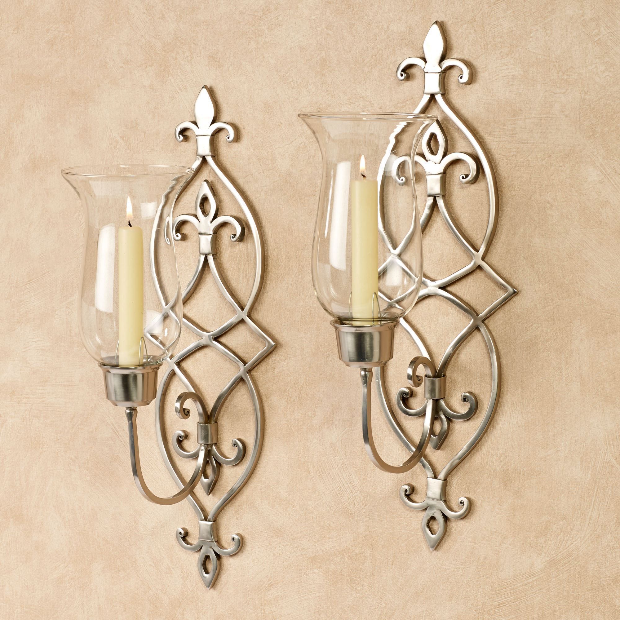 Jonetia Satin Nickel Hurricane Sconce Pair | Decorative Wall Sconces With Current Nickel Metal Wall Art (View 17 of 20)