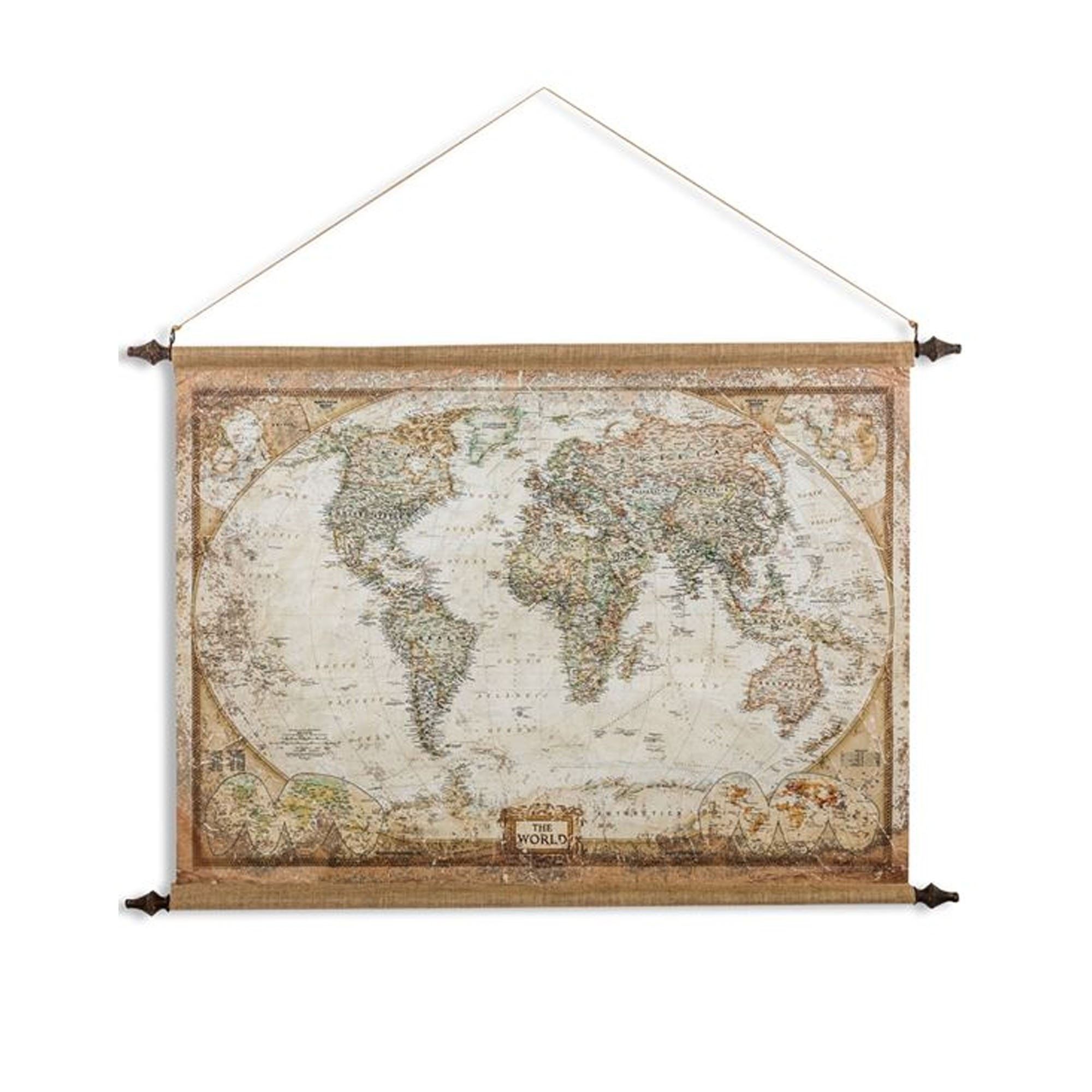 Large Antiqued Wall Hanging Canvas World Map | Large Canvas World Map In Most Recent Globe Wall Art (View 11 of 20)