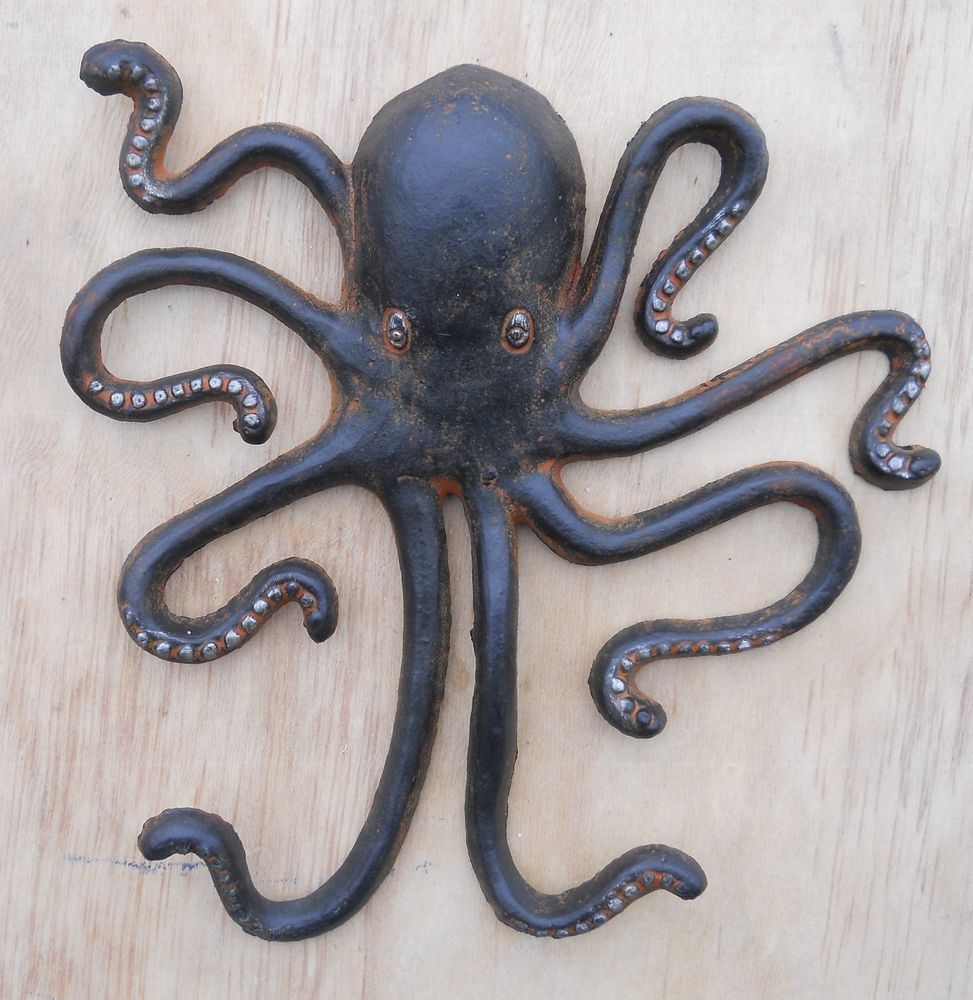 Large Cast Iron Octopus Wall Hanging Decor | Nautical Decor, Hanging Intended For Most Up To Date Large Wall Decor Ornaments (View 14 of 20)