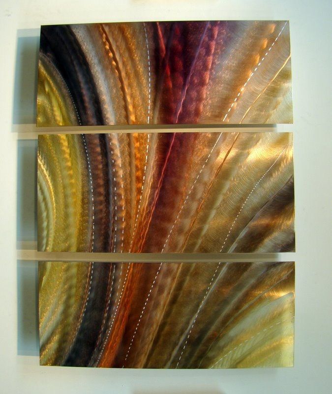 Large Gold Purple & Copper Modern Metal Wall Art Sculpture In Best And Newest Modern Metal Gold Wall Art (View 1 of 20)