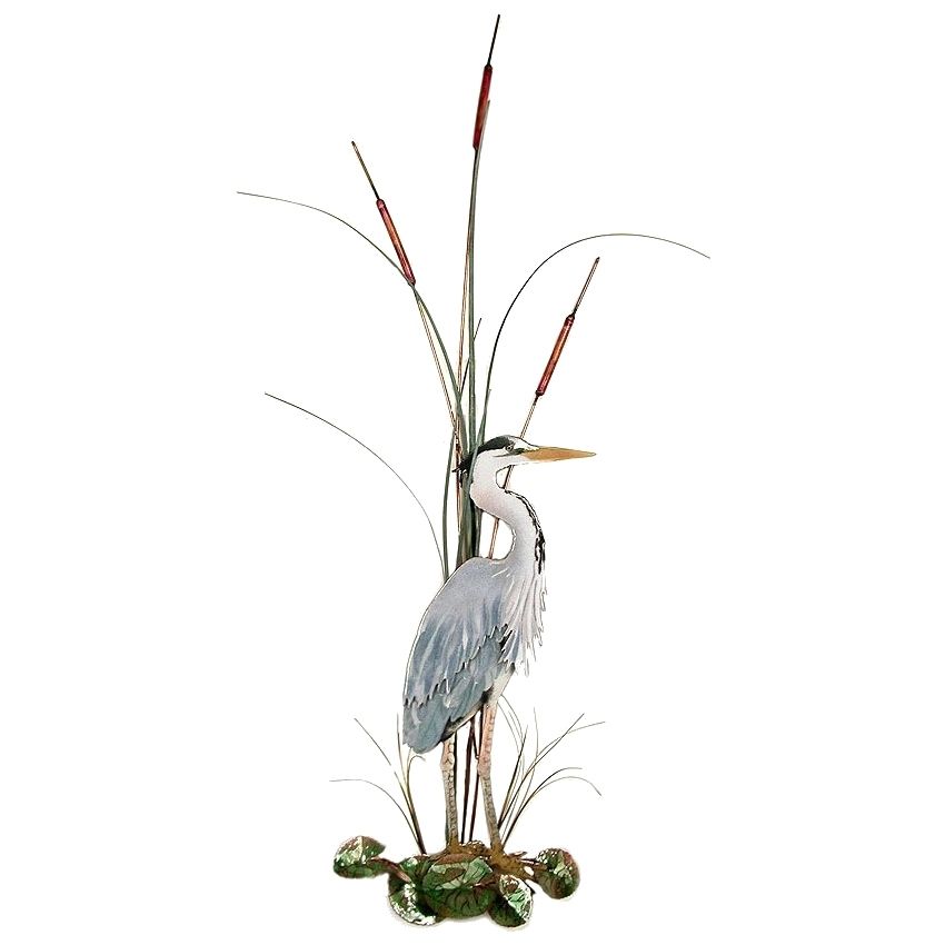Large Great Blue Heron With Cattails Metal Wall Art Rightbovano Of Within 2018 Cattails Wall Art (View 4 of 20)