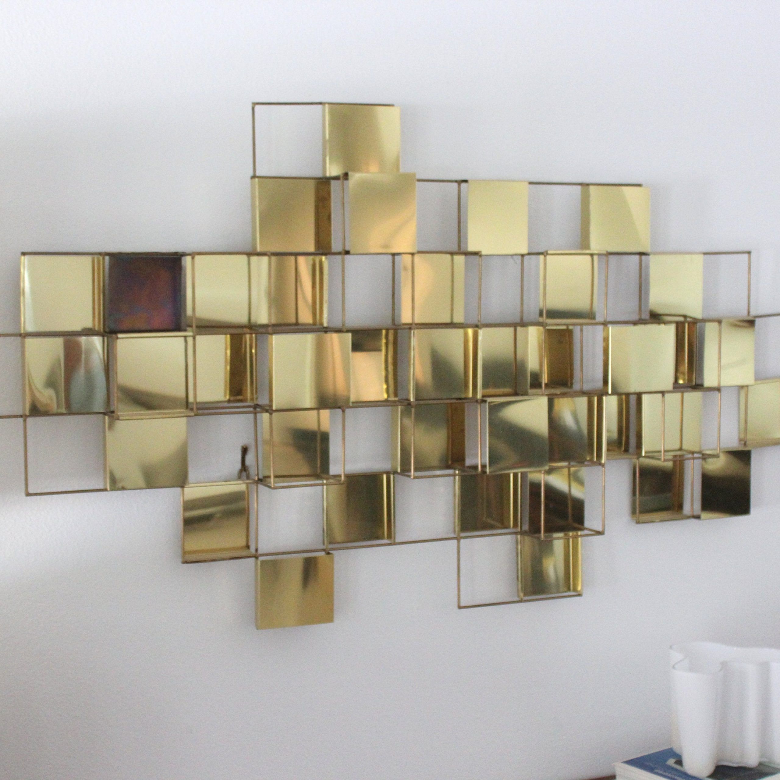 Large Mid Century Brass Geometric Wall Art Sculpture Pertaining To Most Recently Released Square Brass Wall Art (View 14 of 20)