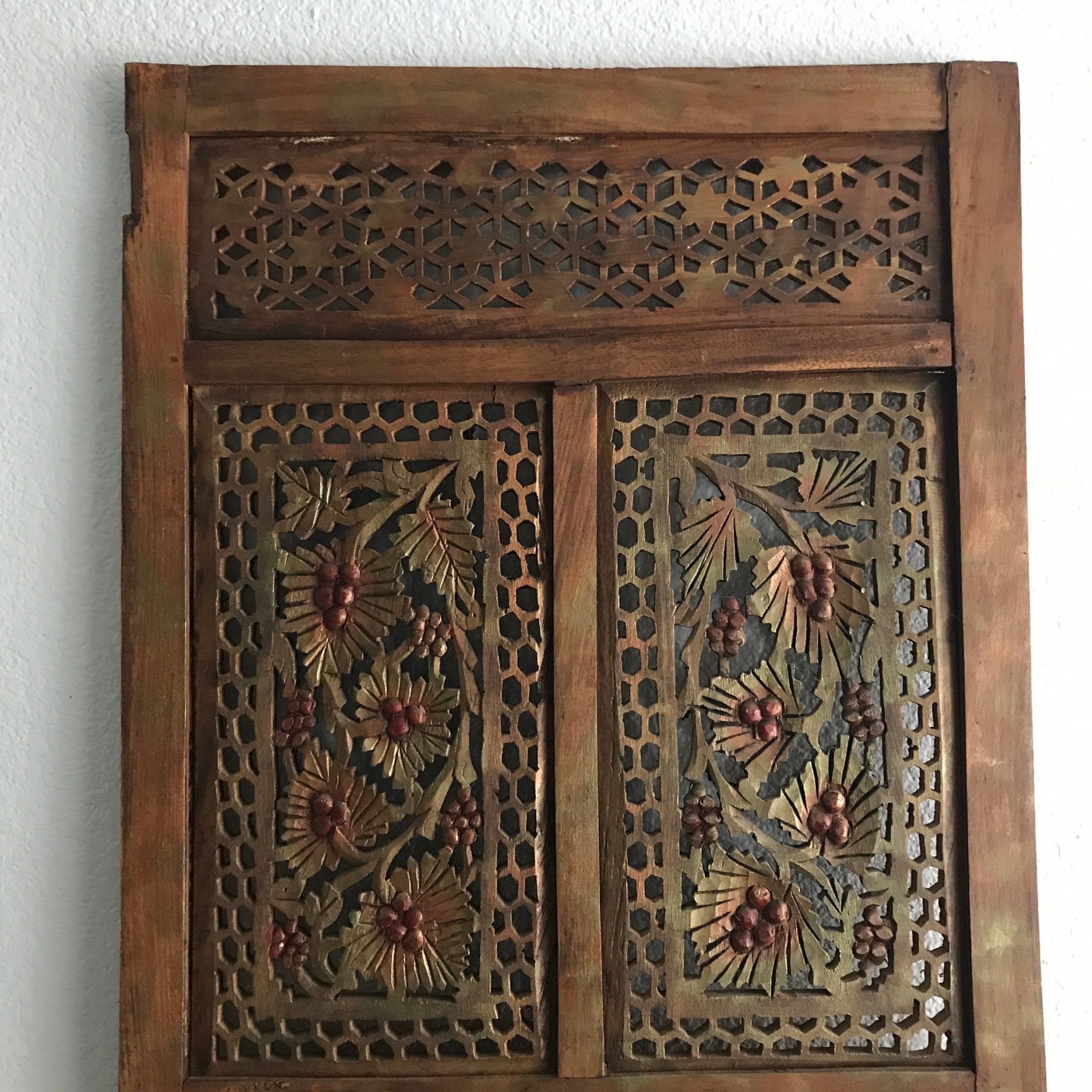 Large Ornate Bohemian Carved Wooden Wall Art Panel / India Carved Wood Pertaining To Most Current Filigree Screen Wall Art (View 1 of 20)