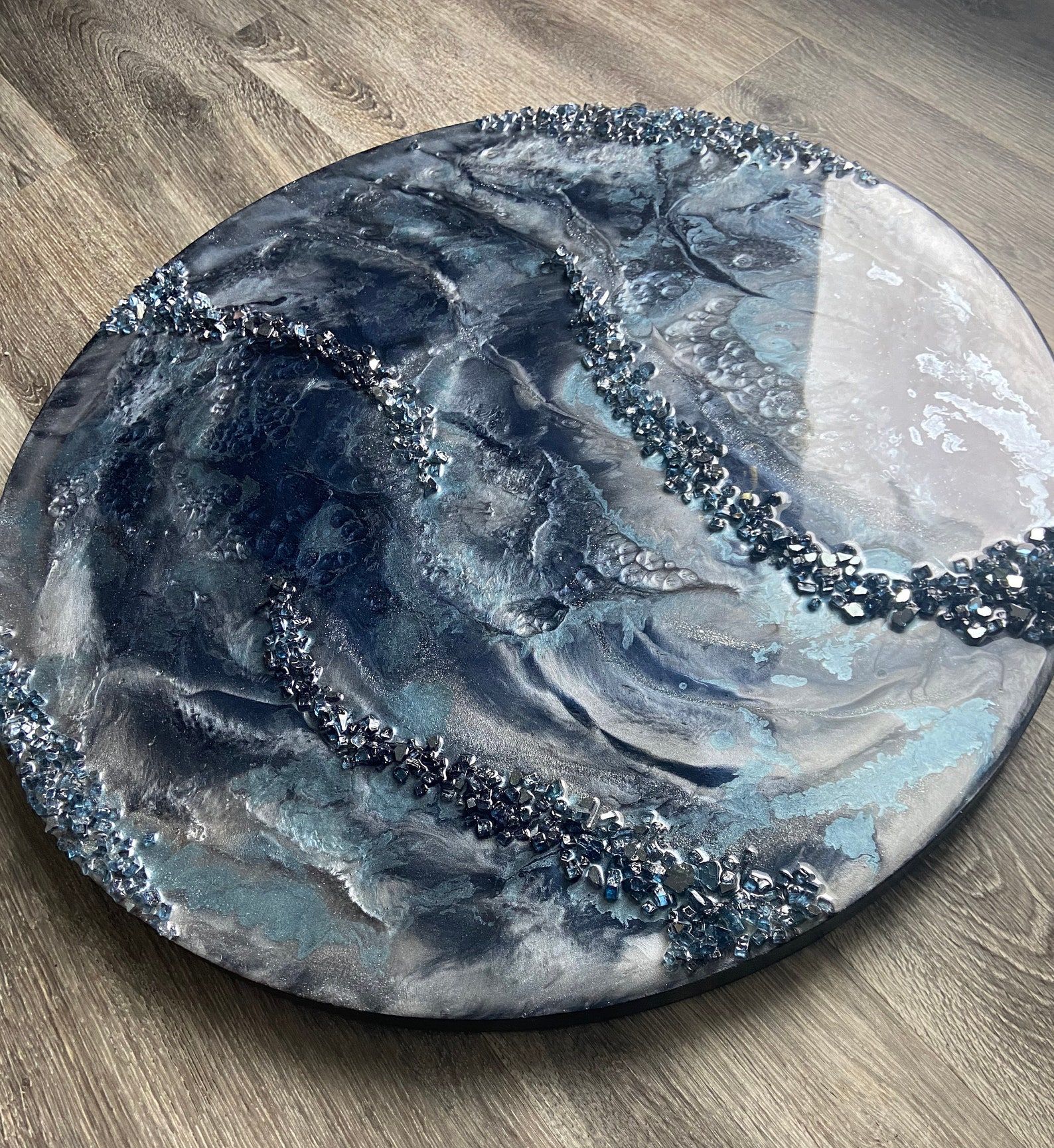 Large Round Abstract Blue Resin Wall Art Blue Epoxy Fluid | Etsy Inside Most Up To Date Fluid Wall Art (View 13 of 20)