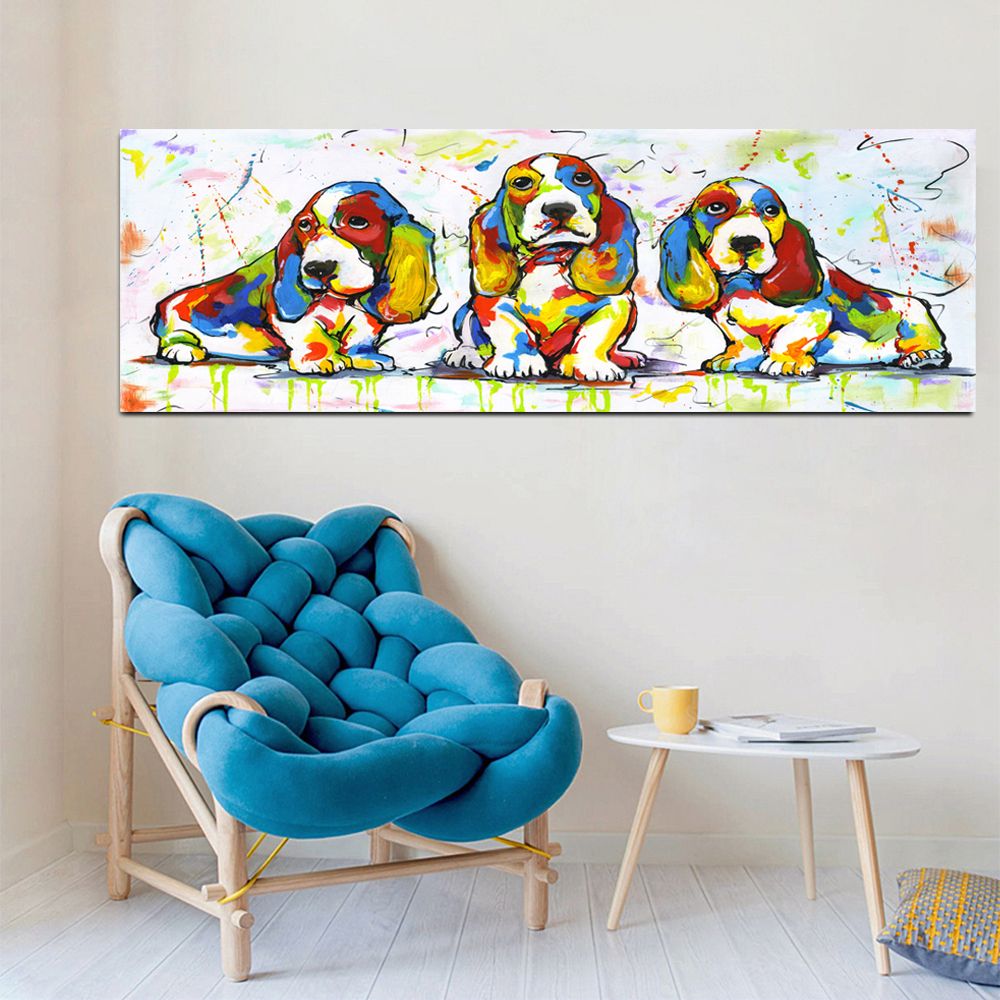 Large Size Canvas Art Cute Colorful Dog Animal Graffiti Oil Painting Throughout Recent Dog Wall Art (View 2 of 20)