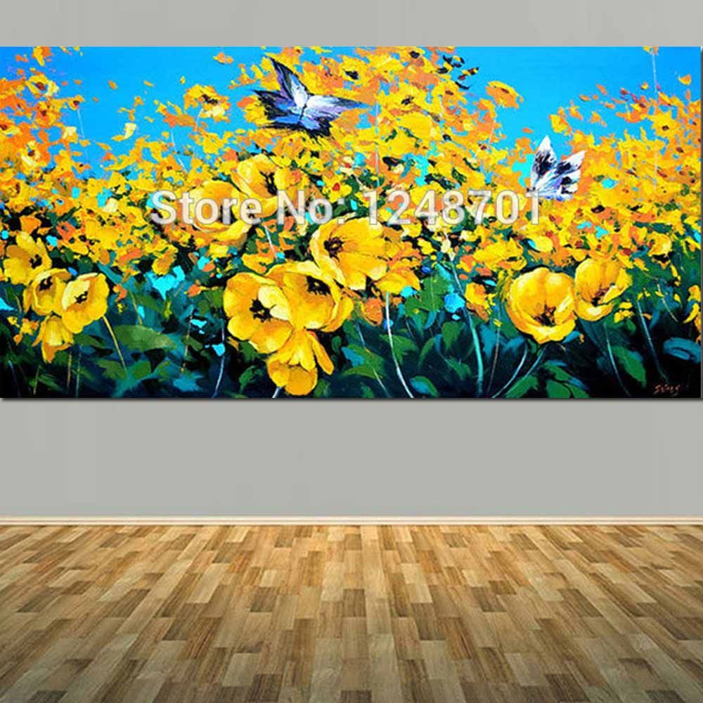 Large Size Hand Painted Yellow Flowers Picture Oil Painting On Canvas Within 2017 Yellow Bloom Wall Art (Gallery 19 of 20)