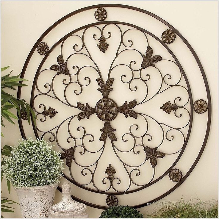 Large Vintage Metal Wall Scroll Wrought Medallion Hanging Art Home For Best And Newest Brass Iron Wall Art (View 3 of 20)