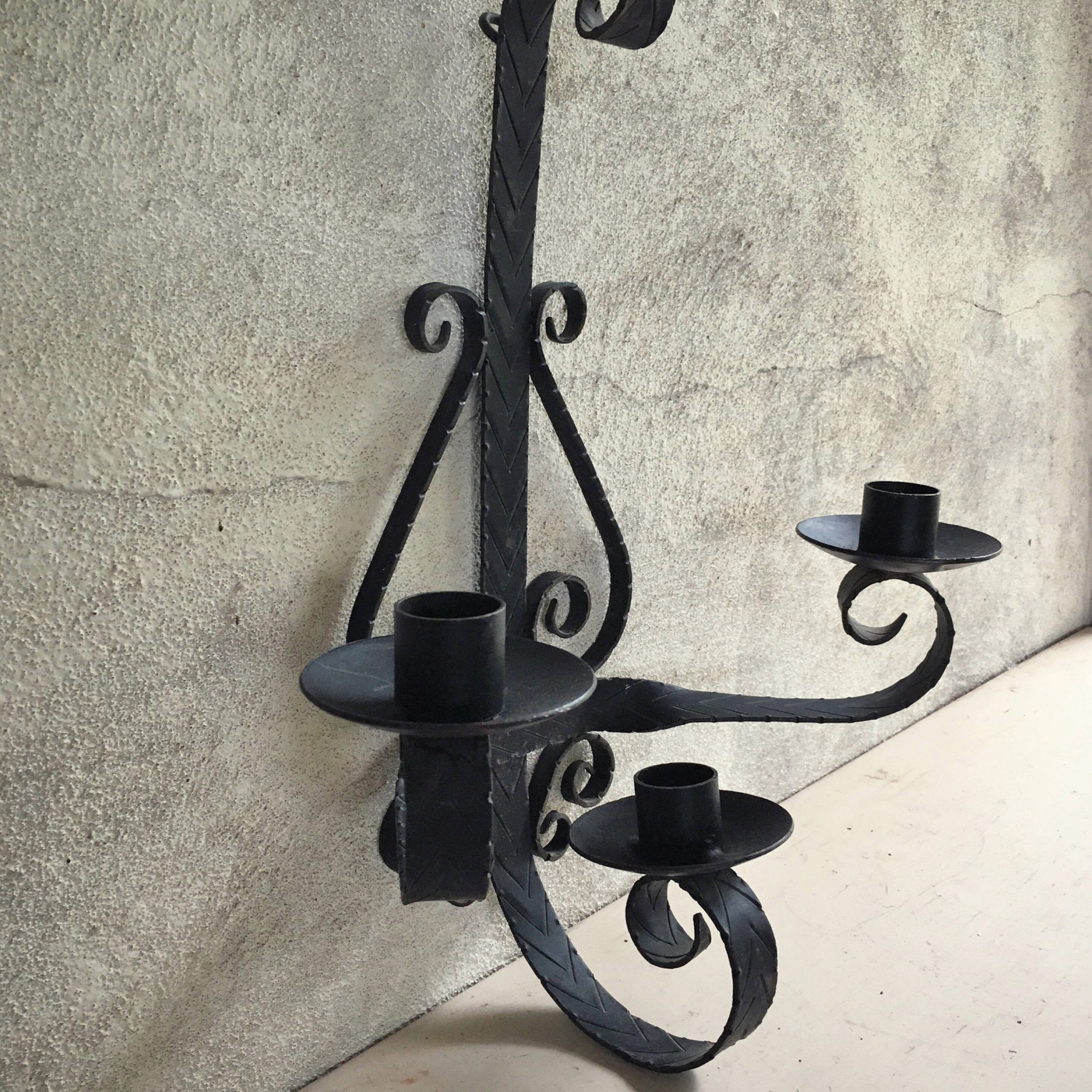 Large Vintage Mexican Hand Forged Wrought Iron Candelabra Wall Sconce With Regard To Current Hand Forged Iron Wall Art (View 14 of 20)