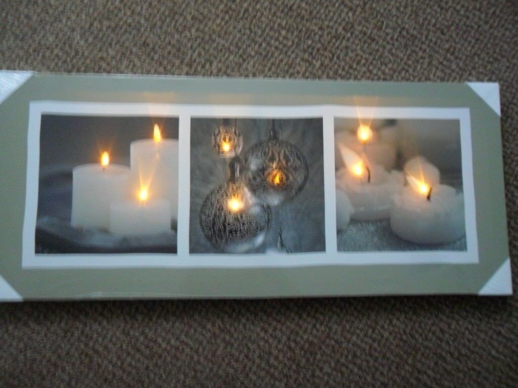 Light Up Flickering Led Canvas Candles Wall Art Pictures | In Ipswich Throughout Most Popular Starlight Wall Art (View 2 of 20)