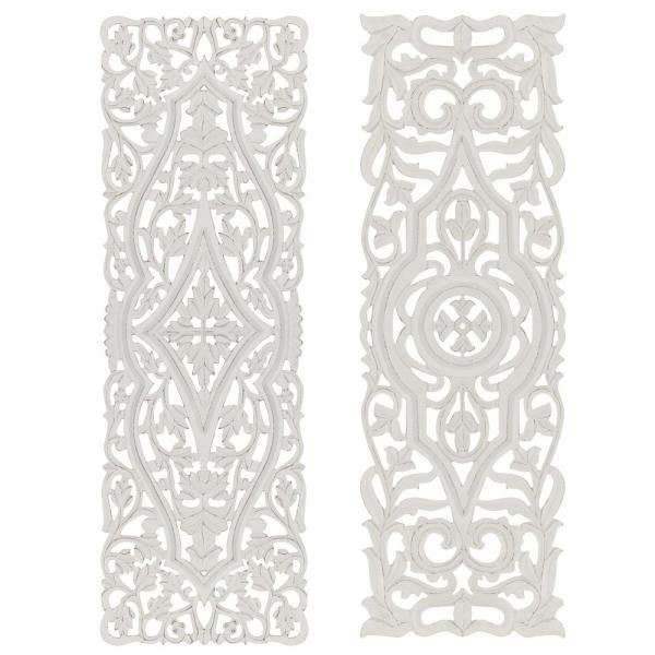 Litton Lane Large White Handcarved Rectangular Carved Wood Wall Decor Intended For Current Swirly Rectangular Wall Art (View 7 of 20)