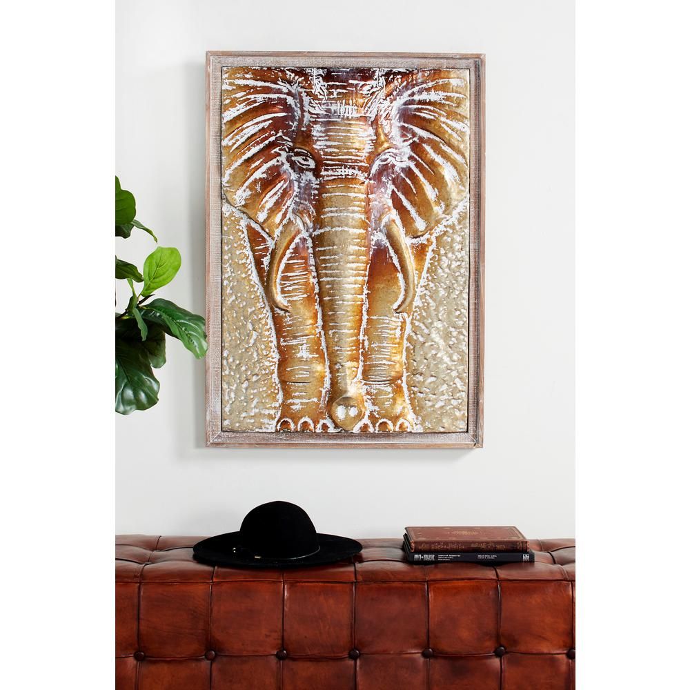 Litton Lane Rectangular Framed Wood And Metal Bronze And Gold Elephant With Regard To Recent Square Bronze Metal Wall Art (View 3 of 20)