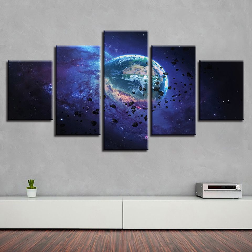 Living Room Decor 5 Pieces Universe Planet Earth Pictures Hd Print Within Latest Earth Wall Art (View 7 of 20)