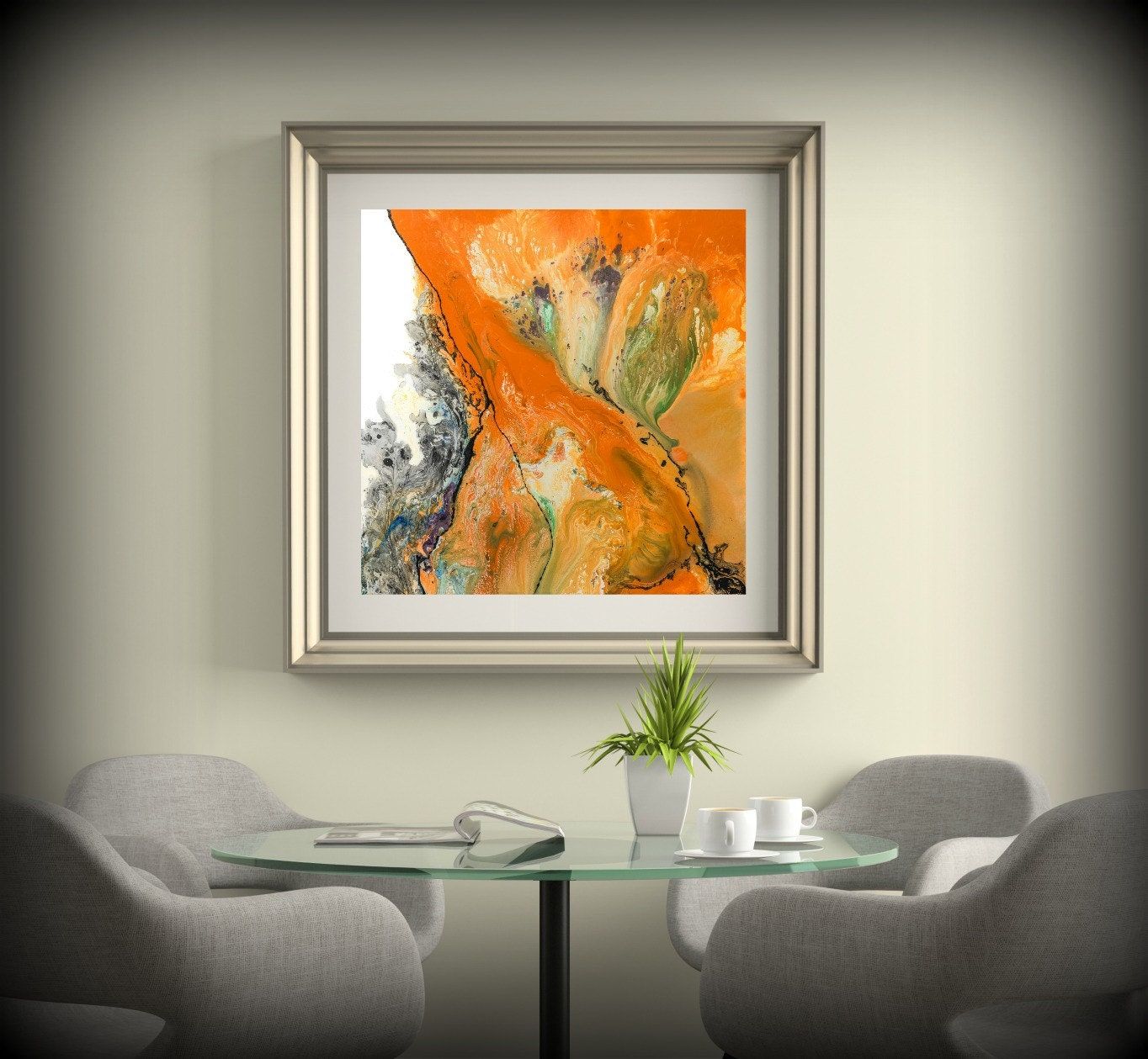 Living Room Decor Square Wall Decor Orange Wall Art Dining Room Decor With Regard To Latest Square Canvas Wall Art (View 16 of 20)