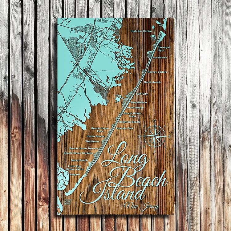 Long Beach Island New Jersey Shore Wood Map | Laser Engraved Wall Art Within Most Current New Jersey Wall Art (View 12 of 20)