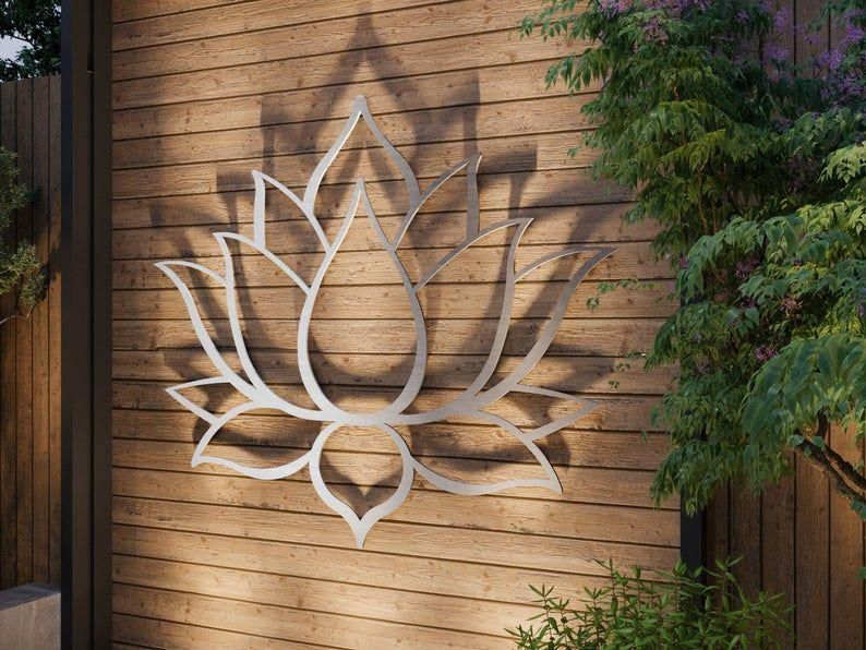 Lotus Flower Large Outdoor Metal Wall Art, Garden Sculpture, Zen Decor Inside Most Up To Date Large Wall Decor Ornaments (View 4 of 20)