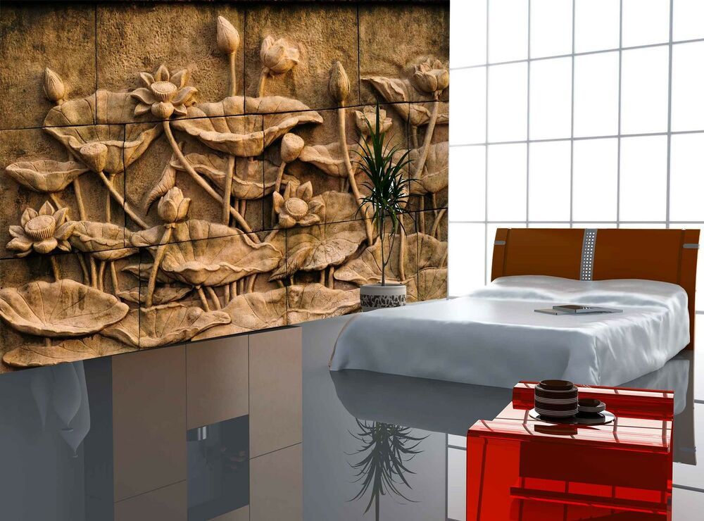 Lotus Flower Stone Carving Wall Mural Photo Wallpaper Giant Decor Paper In Most Recent Stones Wall Art (View 3 of 20)