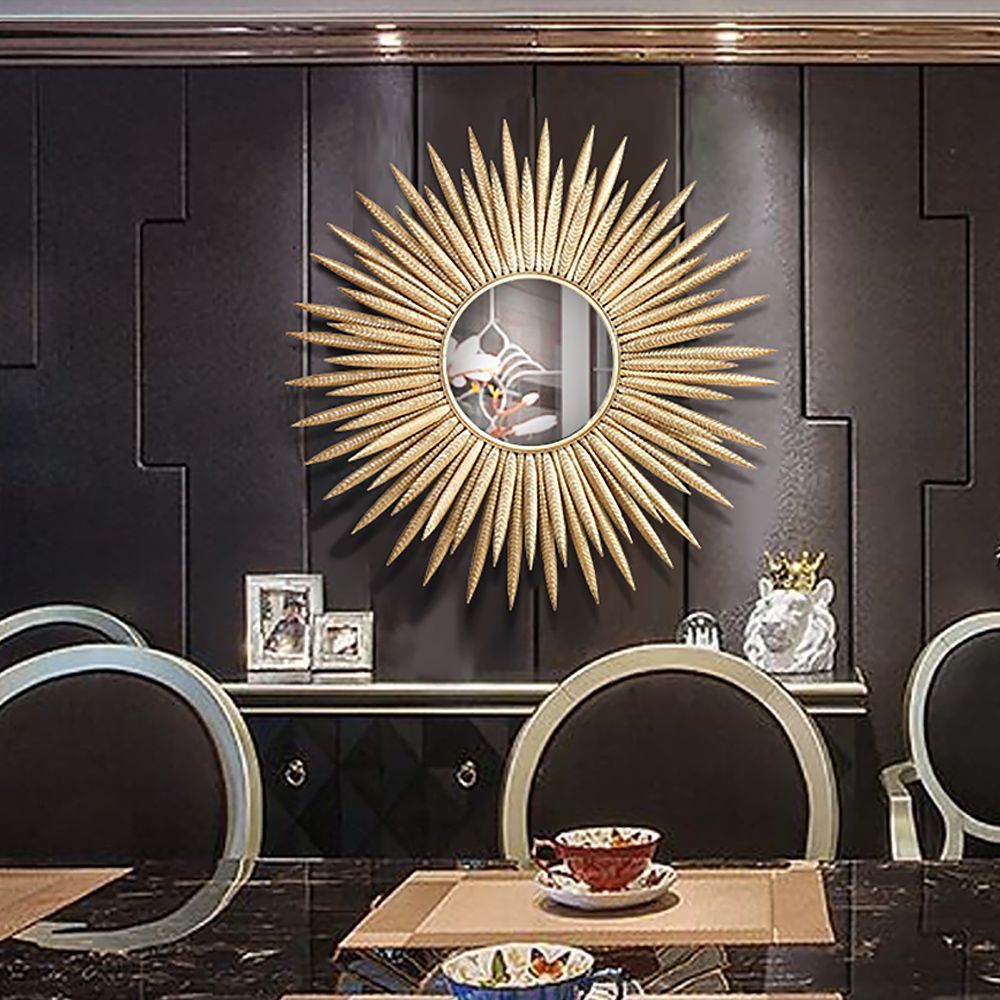 Luxury Creative Gold Sun Metal Wall Mirror Decor Art Pertaining To 2018 Gold Metal Mirrored Wall Art (View 1 of 20)