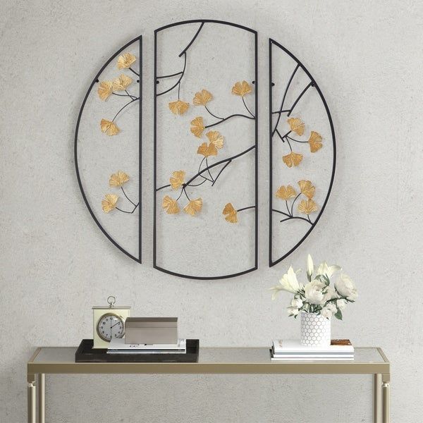 Madison Park Golden Gingko Leaves Black/ Gold Metal Wall Decor 3pc Set For Most Popular Gold Leaves Wall Art (View 2 of 20)