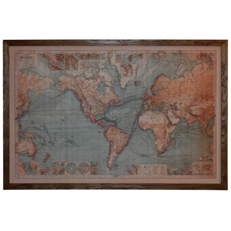 Map Of The World Framed Canvas Wall Art Print With Led, 180cm, Blue Pertaining To 2018 Globe Wall Art (View 13 of 20)