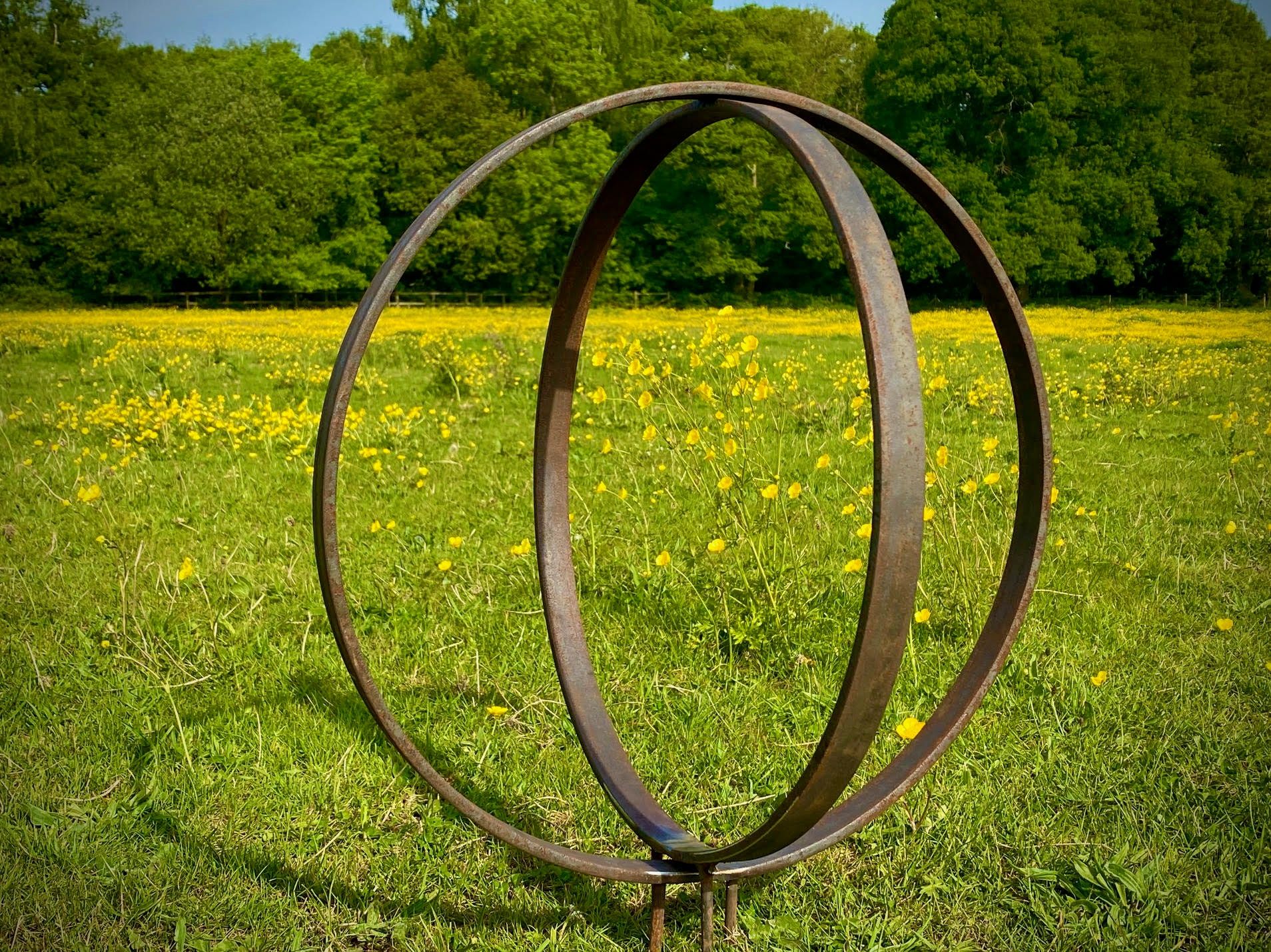 Medium Rustic Metal Garden Ring Hoop Sculpture Pair Of Rusty | Etsy Regarding 2017 Layered Rings Metal Wall Art (View 6 of 20)
