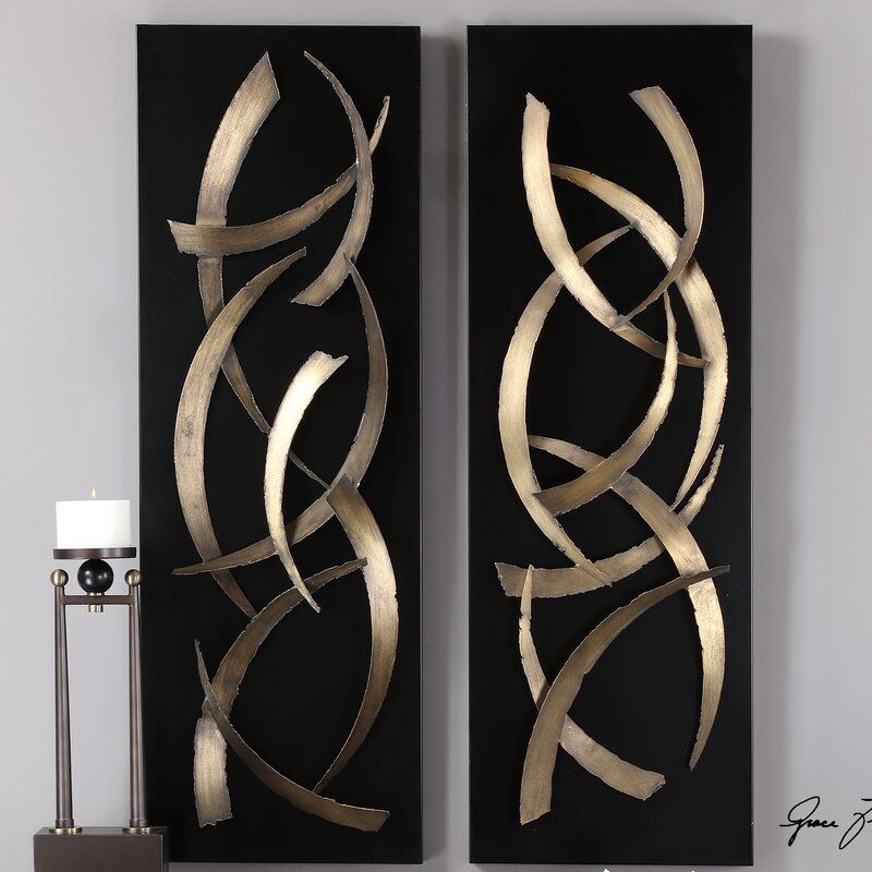Mercer41 Brushstrokes' 2 Piece Wall Art Set On Metal & Reviews | Wayfair Within Most Current Brushed Gold Wall Art (View 4 of 20)