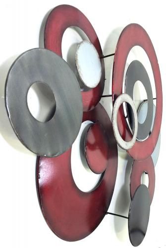 Metal Wall Art – Red Linked Circle Disc Abstract With Current Round Gray Disc Metal Wall Art (Gallery 19 of 20)