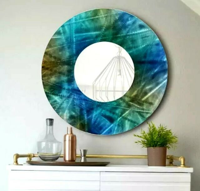 Metal Wall Mirror Art Abstract Blue Mirror Decor Original Jon Allen For Within Most Up To Date Metal Mirror Wall Art (View 12 of 20)