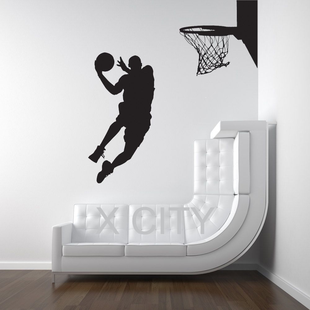 Michael Jordan Basketball Player Dunk Ball Dorm Decor Silhouette Wall In Most Popular Silhouette Wall Art (View 7 of 20)