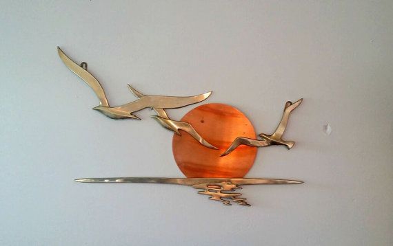 Mid Century Brass And Copper Seagull Wall Hanging Sun Birds Metal Throughout Most Current Seagulls Metal Wall Art (View 11 of 20)