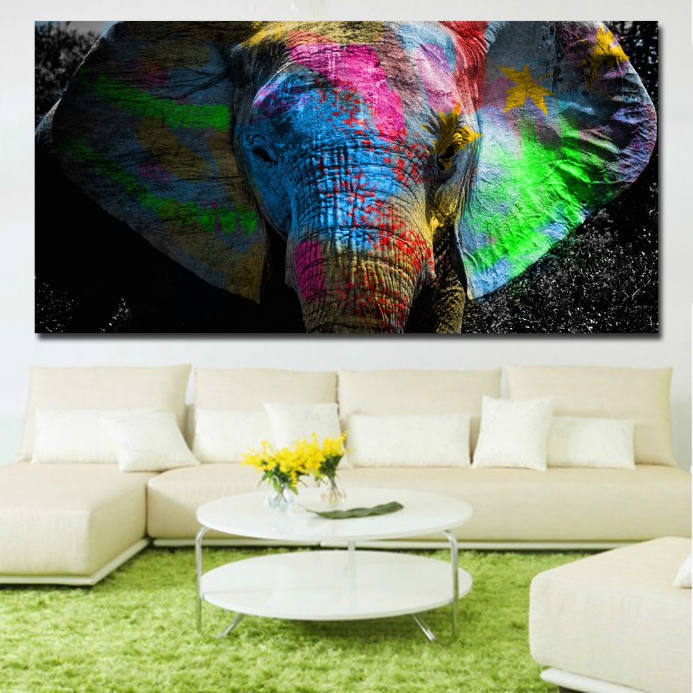 Modern Animal Painting Colorful Elephant Head Canvas Painting Wall Art For Most Current Elephants Wall Art (View 4 of 20)