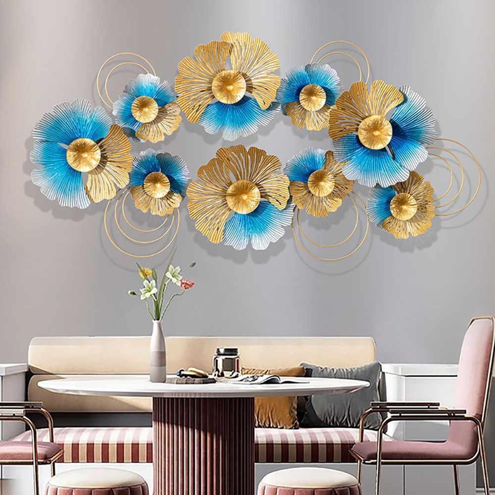 Modern Creative Hanging Gold & Blue Metal Ginkgo Leaves Home Wall Decor With Regard To Most Recently Released Gold And White Metal Wall Art (View 13 of 20)