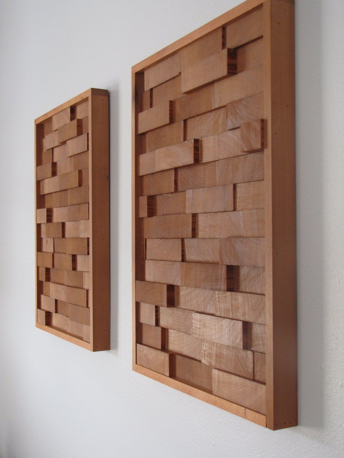 Modern Redwood 3d Wood Block Minimalist Wall Art Set Of Two Within 2018 Wooden Blocks Metal Wall Art (View 17 of 20)