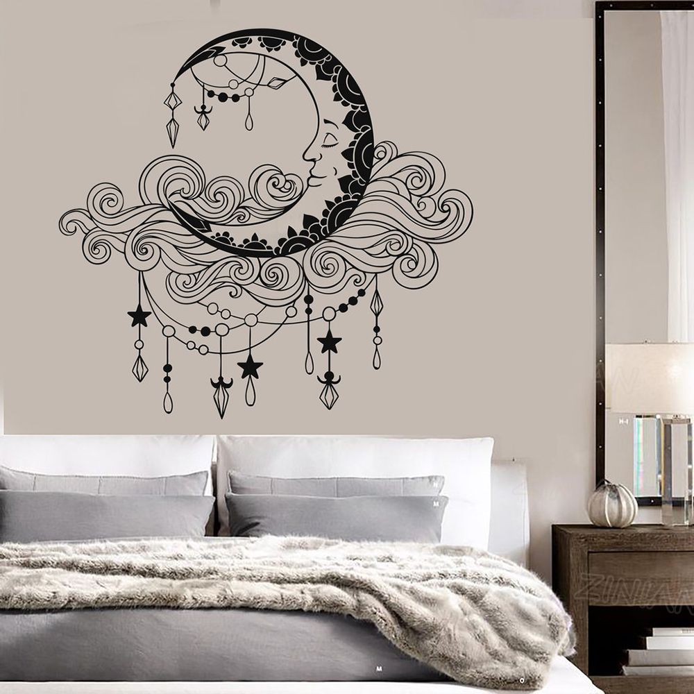 Moon Clouds Vinyl Wall Art Decal Bedroom Boho Style Pattern Stickers Pertaining To Most Recently Released Moonlight Wall Art (View 7 of 20)