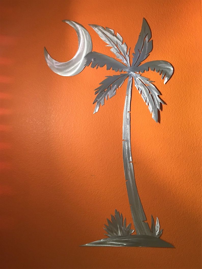 Moon Palm Tree Large Metal Wall Art Beach Ocean Artwork Home | Etsy Regarding Latest Palms Wall Art (View 11 of 20)
