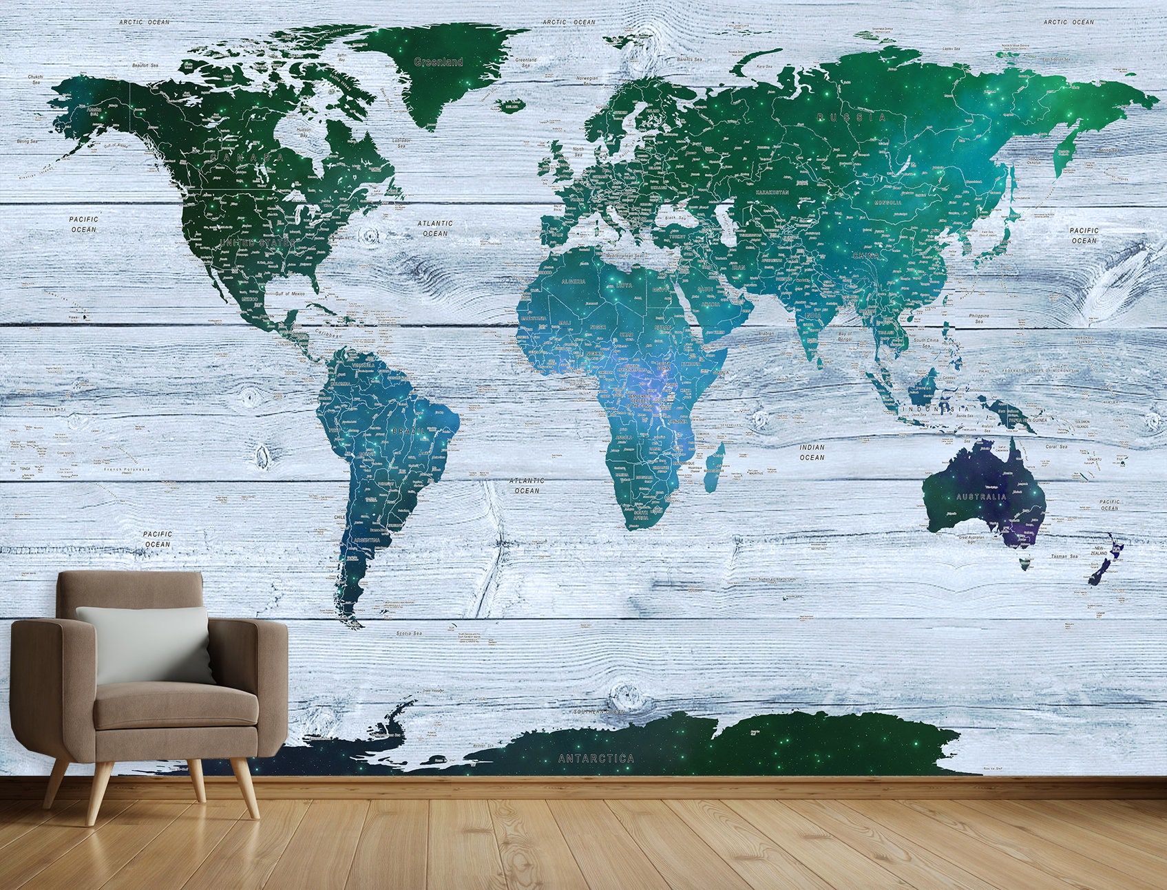 Mural World Map Decor Wallpeper Peel And Stick Wall Mural Map | Etsy Within Most Recently Released Globe Wall Art (View 2 of 20)