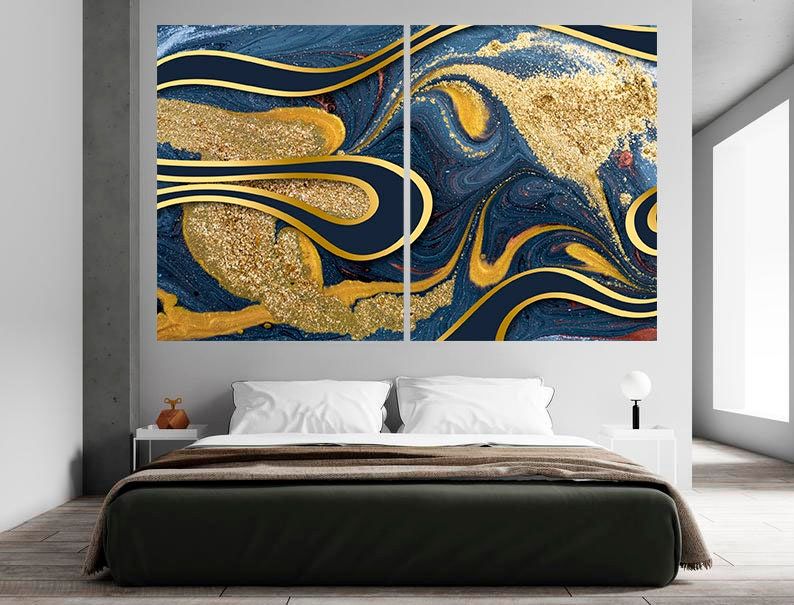Navy Blue Wall Art Marble Abstract Canvas Print Glitter Wall | Etsy In Best And Newest Blue Morpho Wall Art (View 7 of 20)