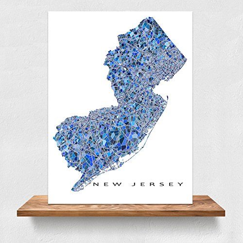 New Jersey Map Print, Nj State Wall Art Decor, Blue – Shop Fun New Jersey With Regard To Most Recent New Jersey Wall Art (View 9 of 20)