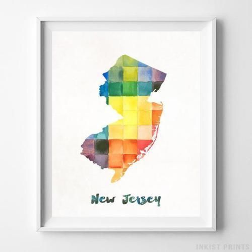 New Jersey Watercolor Map Wall Art Home Decor Poster Gift Office Print Intended For Recent New Jersey Wall Art (View 8 of 20)