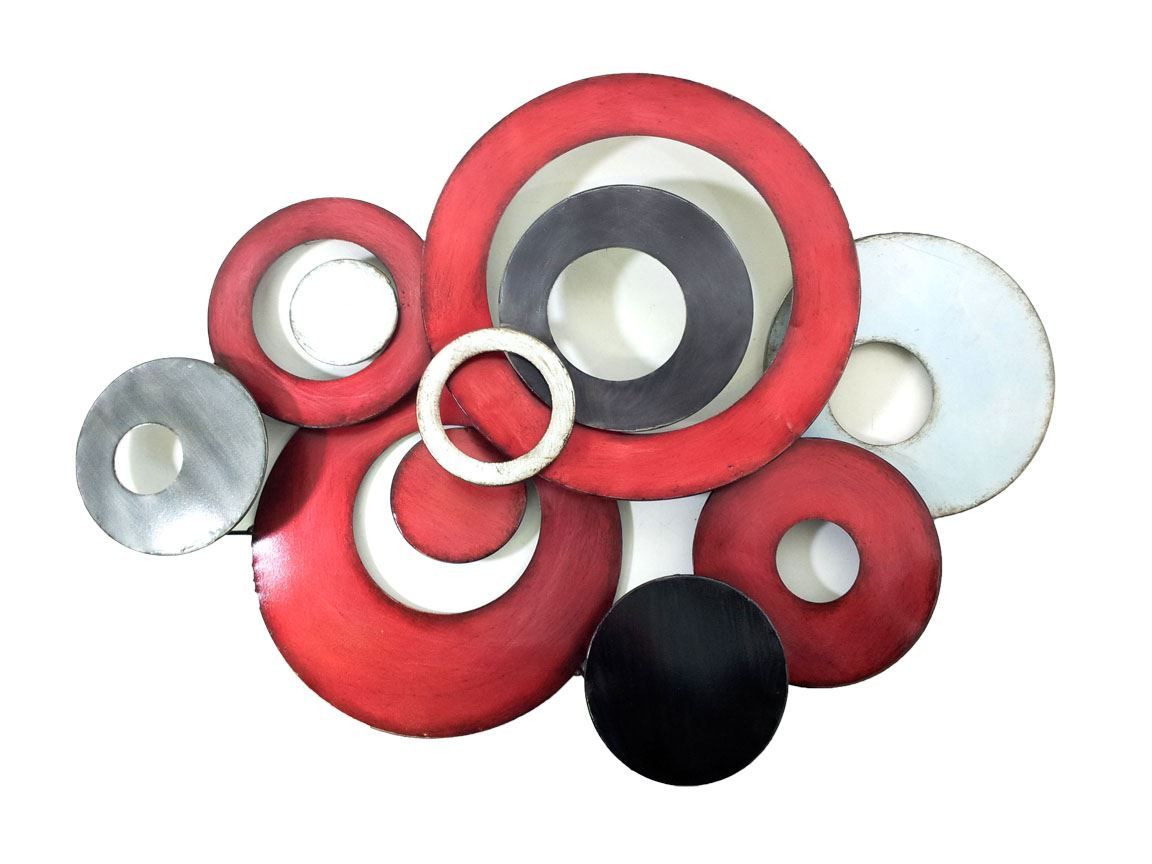New – Metal Wall Art Decor Sculpture – Red Grey Linked Circle Disc Inside Most Recent Disks Metal Wall Art (View 17 of 20)