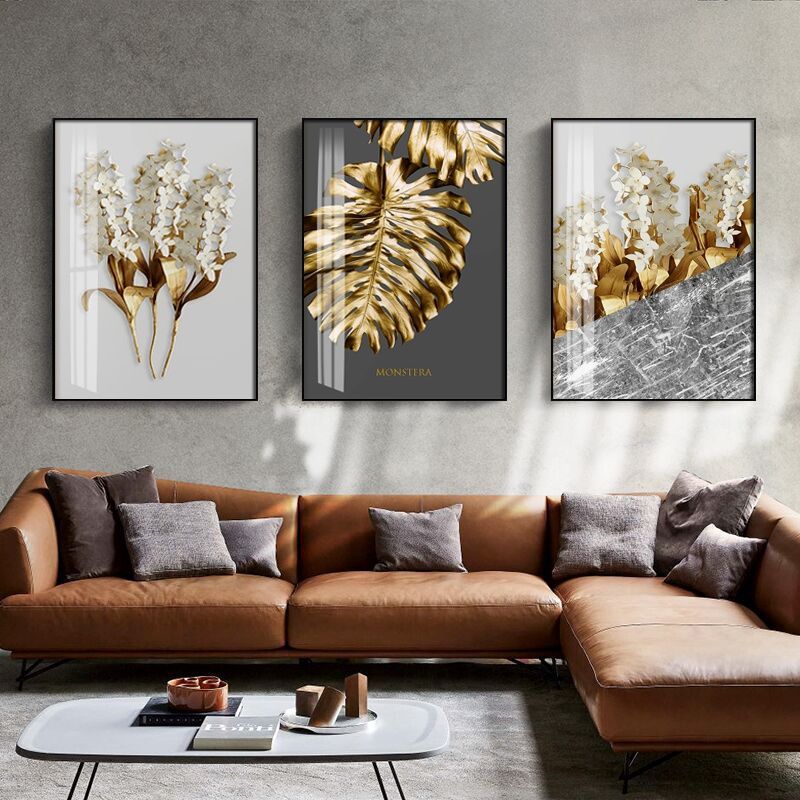 Nordic Golden Abstract Leaf Flower Wall Art Canvas Painting Black White With Regard To 2017 Gold Leaves Wall Art (View 7 of 20)