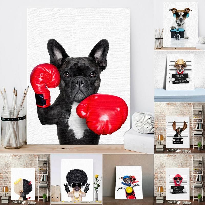 Nordic Style Boxing Dog Canvas No Frame Art Print Painting Poster Funny Within Most Popular Dog Wall Art (View 19 of 20)