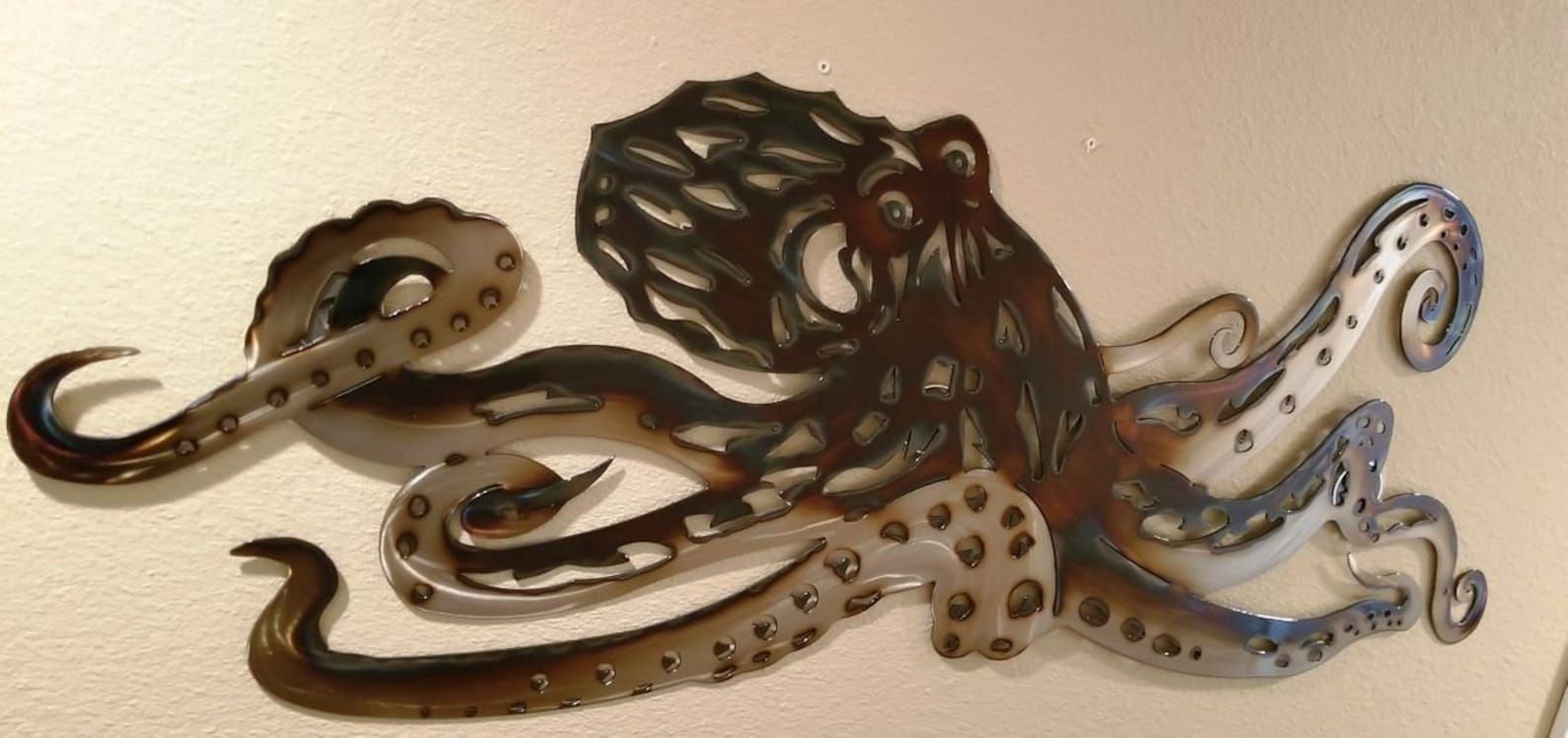 Octopus Kraken Torched Metal Wall Art | Etsy Throughout Most Recently Released Octopus Metal Wall Sculptures (View 7 of 20)