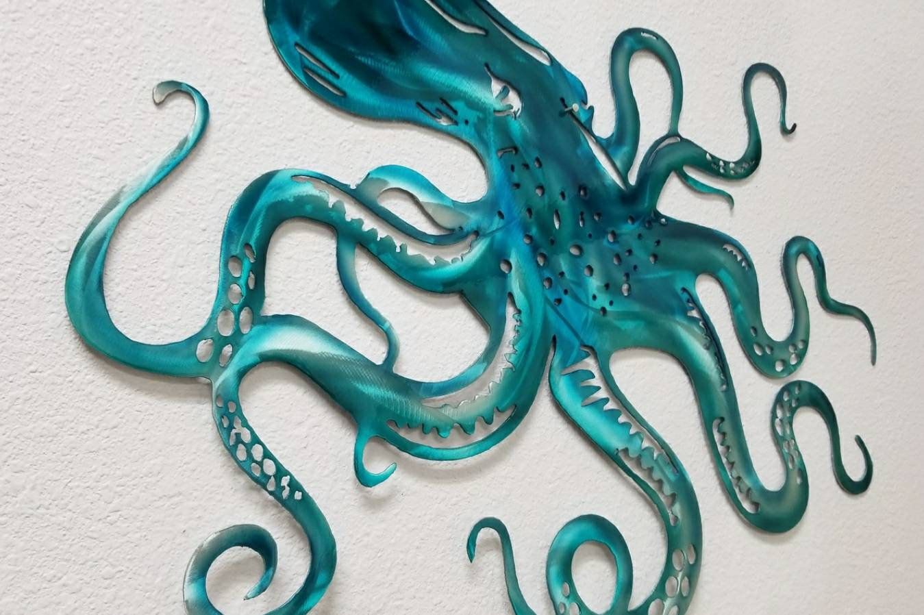 Octopus Metal Wall Art, Turqoise And Blue Octopus, Home Decor For With Regard To Latest Octopus Metal Wall Sculptures (View 6 of 20)
