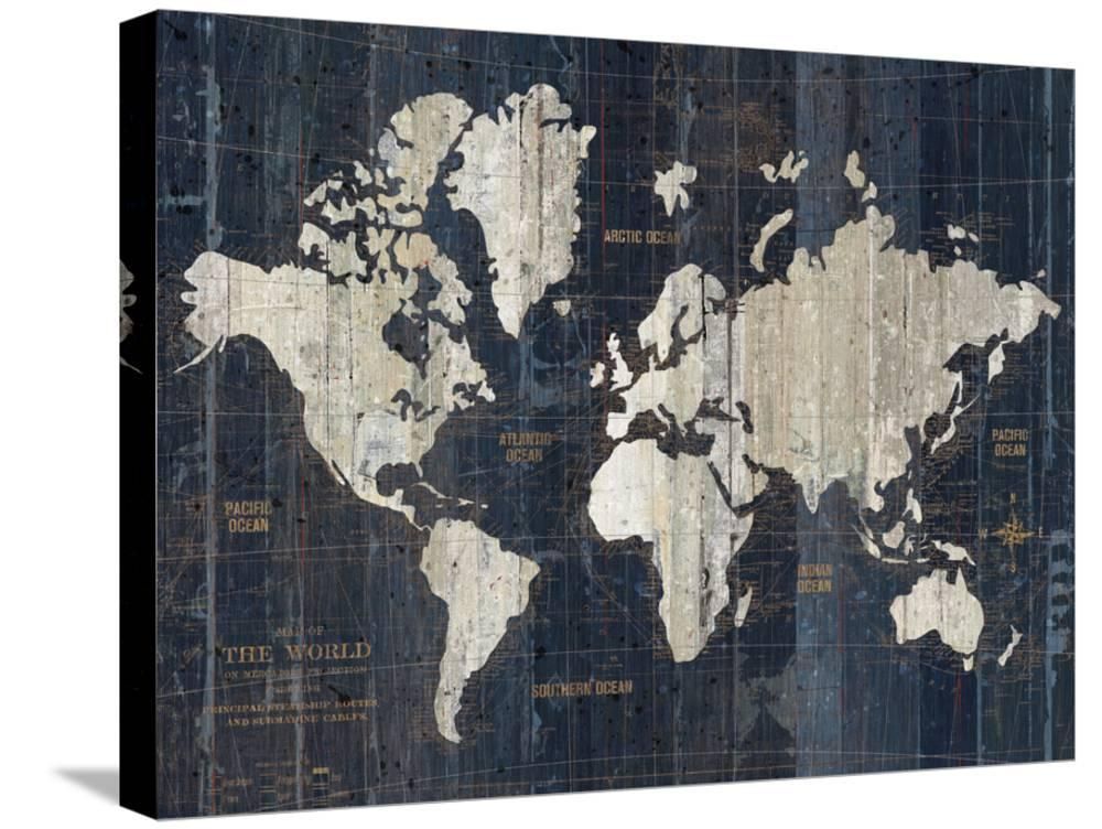 Old World Map Blue V2, Gallery Wrapped Canvas Print Wall Artwild Regarding Current Globe Wall Art (View 4 of 20)
