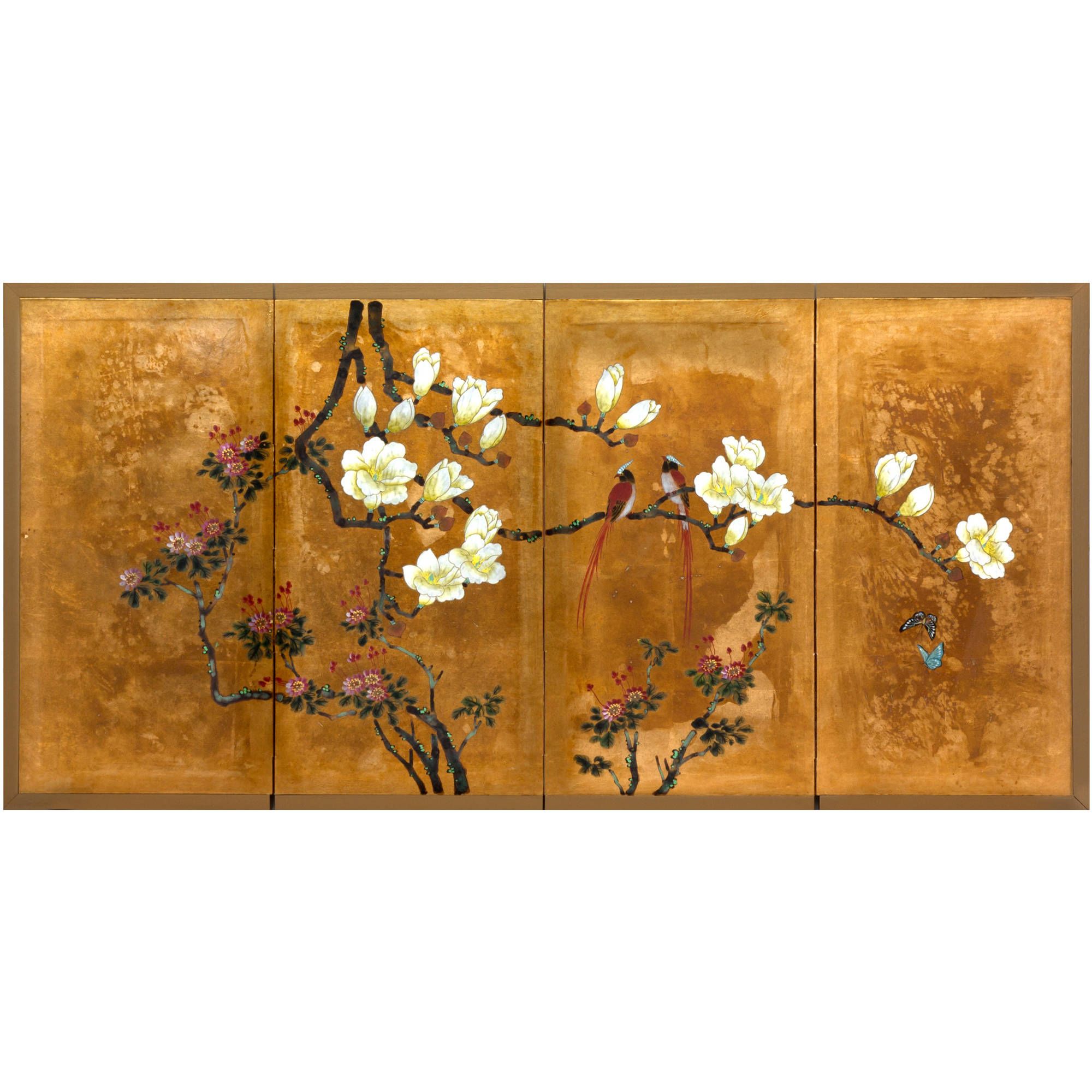 Oriental Furniture Love Birds On Traditional Gold Leaf, Wall Décor In Recent Gold Leaves Wall Art (View 15 of 20)