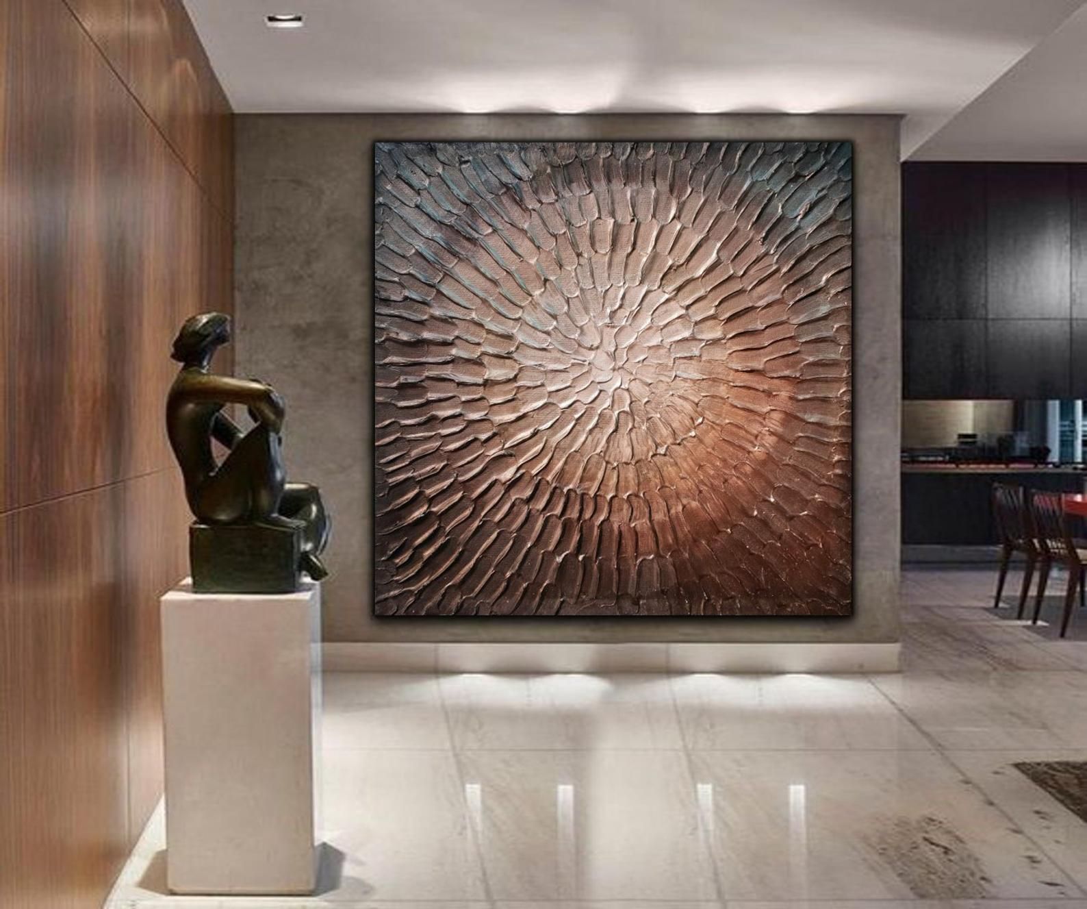 Original Modern Heavy Texture Carved Sculpture Floral Browns Shades Intended For Current Textured Metallic Wall Art (View 4 of 20)